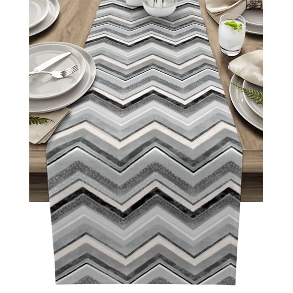 Table Runner Grey Chevron Table Decoration for Kitchen Dinning Geometric Design Stripe Table Decoration for Indoor Outdoor Party Wedding Decor 13x72inch