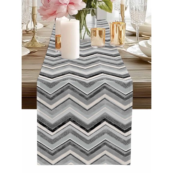 Table Runner Grey Chevron Table Runners Geometric Design Stripe Cotton Linen Dresser Scarf Kitchen Dining Table Decor for Home Dinner Party Decor 13x36 Inch