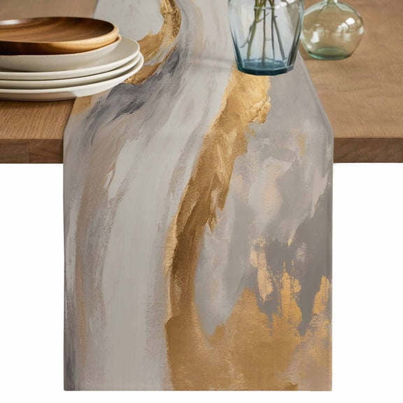 Table Runner Grey Marble Soft Linen Style Table Runner Cloth Gold Modern Art Dining Table Decor for Kitchen, Dining Room, Parties, Holiday & Everyday Use 13x36 Inch