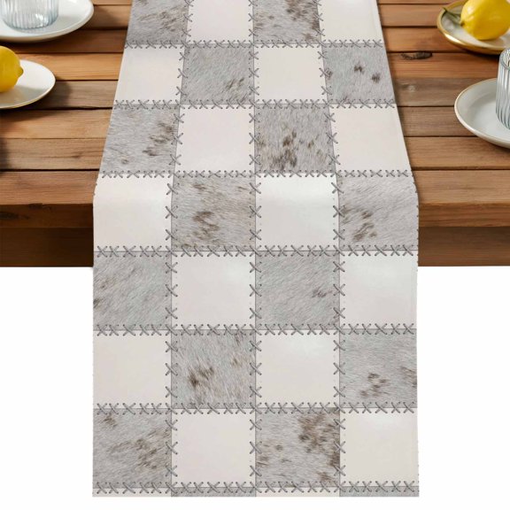 Table Runner Grey Marble Tiles Table Runners Luxury Patchwork Checkerboard Cotton Linen Dresser Scarf Kitchen Dining Table Decor for Holiday Party Decor 13x36 Inch