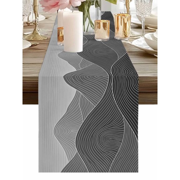 Table Runner Grey Mountain Ridges Table Runners Topographic Lines Peaks Cotton Linen Dresser Scarf Kitchen Dining Table Decor for Holiday Party Home Decor 13x36 Inch