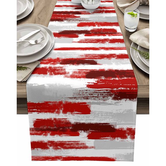 Table Runner Grey Red Oil Painting Table Decoration for Kitchen Dinning Abstract Art Line Table Decoration for Indoor Outdoor Party Wedding Decor 13x72inch
