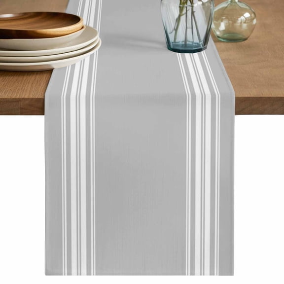 Table Runner Grey Stripes Soft Linen Style Table Runner Cloth French Stripe Farmhouse Style Dining Table Decor for Kitchen, Dining Room, Parties, Holiday & Everyday Use 13x36 Inch