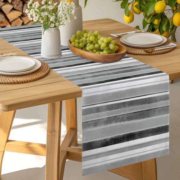 Table Runner Grey White Stripe Nordic Style Dresser Scarves 13x36 Inch,Linen Table Runners Retro Geometric Art Tablerunner for Home Dining Indoor Outdoor Wedding Party Tabletop Decor