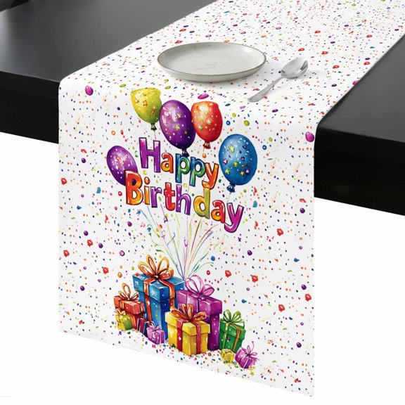 Table Runner Happy Birthday Decorative Dining Table Runner Colorful Balloons Kitchen Table Decoration for Home, Holiday and Party Use 13x36 Inch