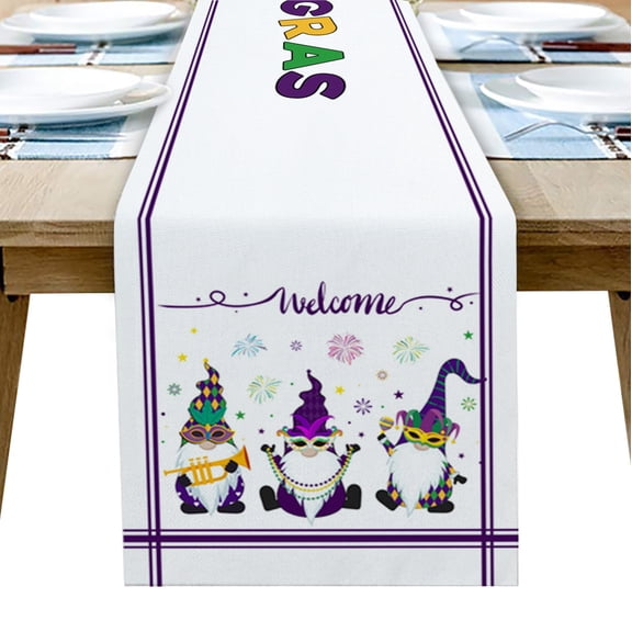 Table Runner Happy Mask Gnomes Table Decoration for Kitchen Dinning Mardi Gras Gnomes Table Decoration for Indoor Outdoor Party Wedding Decor 13x72 Inch