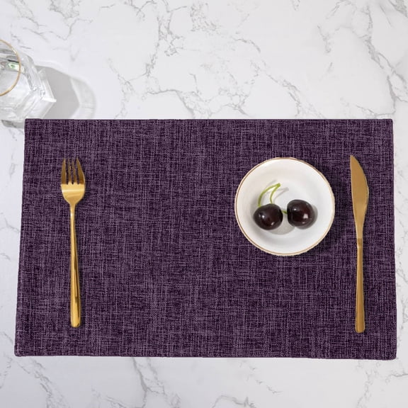 Table Runner Heat Insulating Mats, QQZ Double Sided Leather Placemats for Dining Table, Non Adhesive Roll Up Western Style Nylon Table Mat for Hot Dishes, Purple