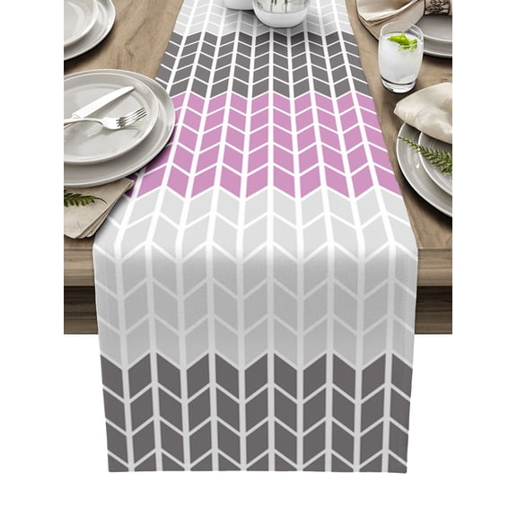 Table Runner Herringbone Pattern Table Decoration for Kitchen Dinning Vintage Pink Ombre Grey Table Decoration for Indoor Outdoor Party Wedding Decor 13x90inch