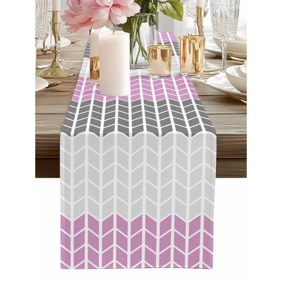 Table Runner Herringbone Pattern Table Runners Vintage Pink Ombre Grey Cotton Linen Dresser Scarf Kitchen Dining Table Decor for Home Dinner Party Decor 13x36 Inch