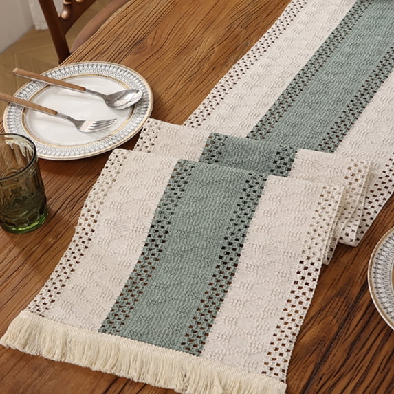 Table Runner for Home Decor 72 Inches Farmhouse Long Furniture Rustic Macrame Burlap Table Decoration for Living Room Bridal Shower Home Party Decor Green