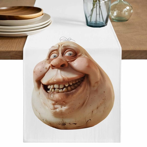 Table Runner Humor Smiling Face Soft Linen Style Table Runner Cloth Funny Dining Table Decor for Kitchen, Dining Room, Parties, Holiday & Everyday Use 13x36 Inch