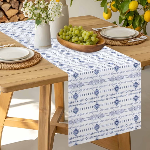 Table Runner Ikat Ethnic Seamless Dresser Scarves 13x36 Inch,Linen Table Runners Indian Tribal Texture on White Tablerunner for Home Dining Indoor Outdoor Wedding Party Tabletop Decor