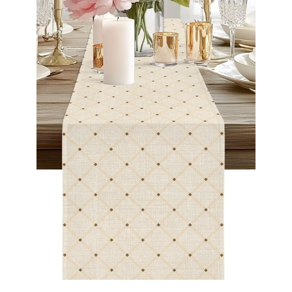 Table Runner Ivory Diamond Pattern Table Runners Geometric Plaid Lines Cotton Linen Dresser Scarf Kitchen Dining Table Decor for Holiday Party Home Decor 13x36 Inch
