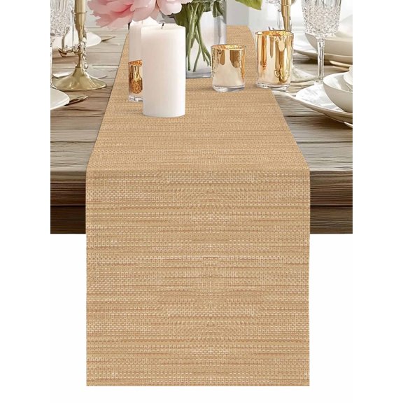 Table Runner Khaki Linen Weave Texture Table Runners Solid Color Cotton Linen Dresser Scarf Kitchen Dining Table Decor for Holiday Party Home Decor 13x36 Inch