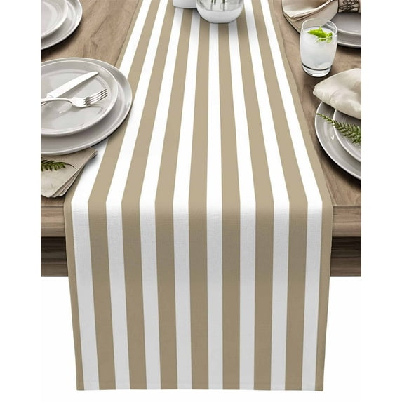 Table Runner Khaki Stripes Table Decoration for Kitchen Dinning Browm Vertical Striped Table Decoration for Indoor Outdoor Party Wedding Decor 13x90inch