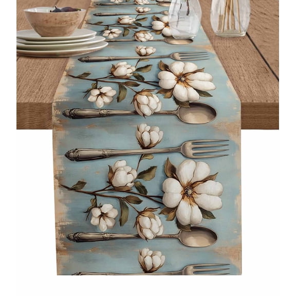 Table Runner Knife Spoon Cotton Table Decoration for Kitchen Dinning Vintage Floral Table Decoration for Indoor Outdoor Party Wedding Decor 13x90 Inch
