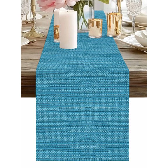 Table Runner Lake Blue Linen Weave Texture Table Runners Solid Color Cotton Linen Dresser Scarf Kitchen Dining Table Decor for Holiday Party Home Decor 13x72 Inch