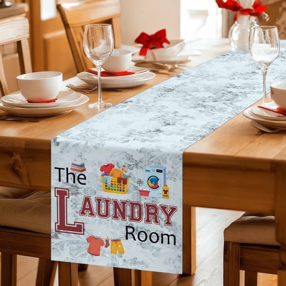 Table Runner Laundry Room Clothes Washing Machine Dresser Scarves 13x36 Inch,Linen Table Runners Retro Flower Totem Tablerunner for Home Dining Indoor Outdoor Wedding Party Tabletop Decor