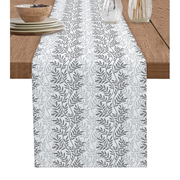 Table Runner Leaf Tree Branch Table Decoration for Kitchen Dinning Ombre Grey Table Decoration for Indoor Outdoor Party Wedding Decor 13x90 Inch