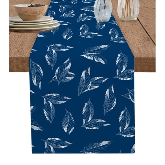 Table Runner Leaves Plant Table Decoration for Kitchen Dinning Blue Table Decoration for Indoor Outdoor Party Wedding Decor 13x72 Inch