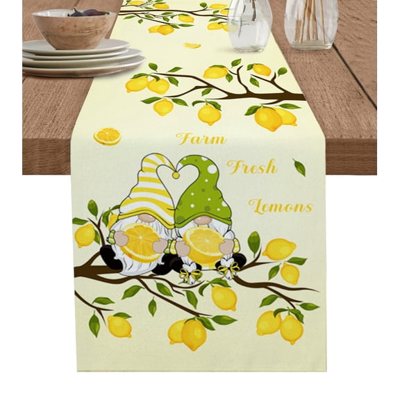 Table Runner Lemon Gnomes Table Decoration for Kitchen Dinning Summer Fruit Yellow Table Decoration for Indoor Outdoor Party Wedding Decor 13x90 Inch