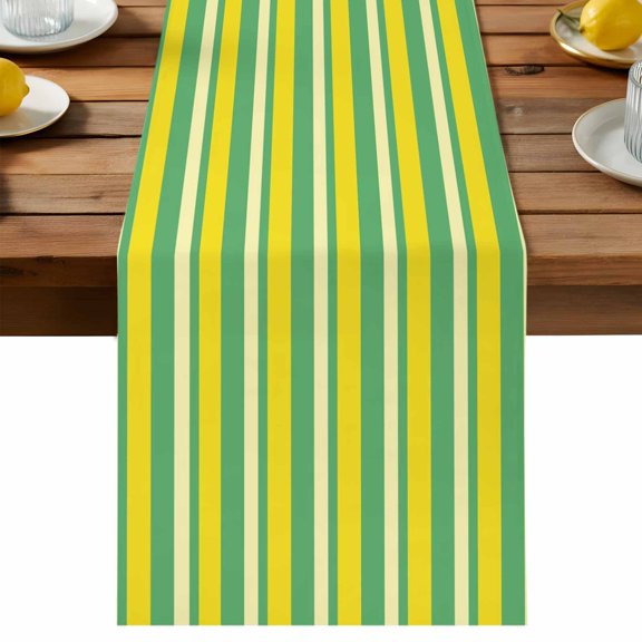 Table Runner Lemon Yellow Green Stripes Decorative Table Runner for Kitchen Abstract Vertical Striped Dinning Runner for Party Wedding Holiday Indoor Outdoor 13x36inch