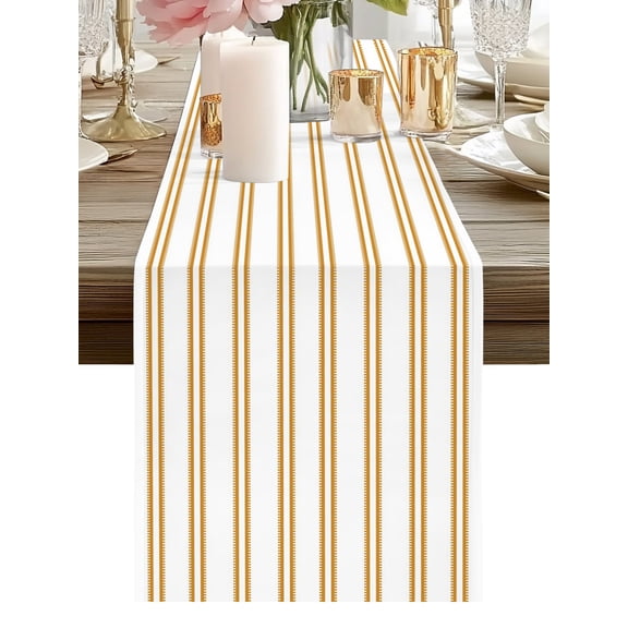 Table Runner Lemon Yellow Stripes Lines Table Runners Vertical Striped Cotton Linen Dresser Scarf Kitchen Dining Table Decor for Holiday Party Home Decor 13x90 Inch