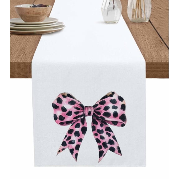 Table Runner Leopard Print Bow Table Decoration for Kitchen Dinning Modern Style Table Decoration for Indoor Outdoor Party Wedding Decor 13x72 Inch