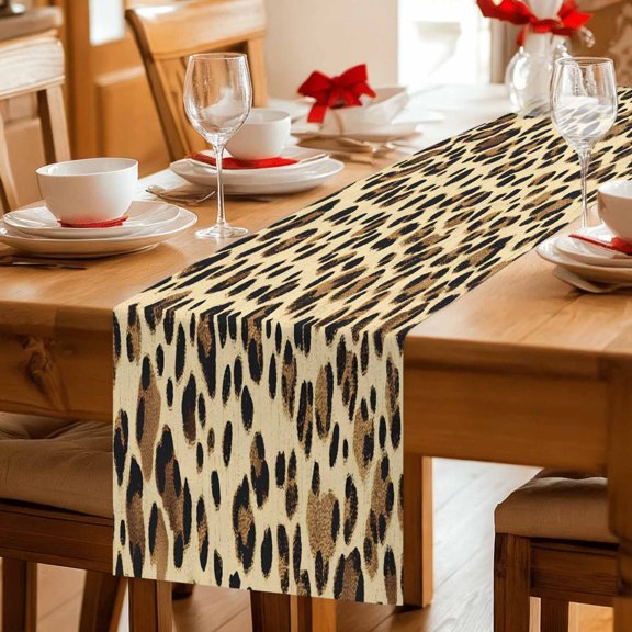 Table Runner Leopard Print Seamless Pattern Dresser Scarves 13x36 Inch,Linen Table Runners Animal Print Design Tablerunner for Home Dining Indoor Outdoor Wedding Party Tabletop Decor