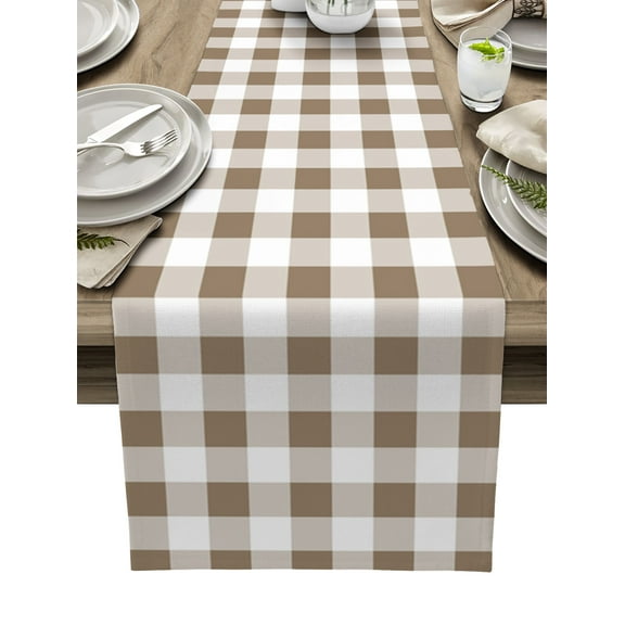 Table Runner Light Brown Buffalo Check Plaid Table Decoration for Kitchen Dinning Farmhouse Style Table Decoration for Indoor Outdoor Party Wedding Decor 13x72 Inch