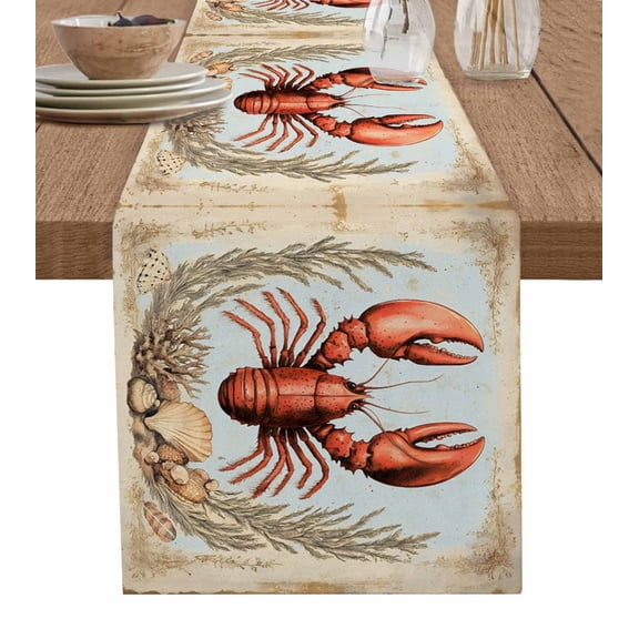 Table Runner Lobster Table Decoration for Kitchen Dinning Ocean Coral Marine Life Table Decoration for Indoor Outdoor Party Wedding Decor 13x72inch
