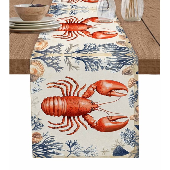Table Runner Lobster Table Decoration for Kitchen Dinning Ocean Coral Shell Table Decoration for Indoor Outdoor Party Wedding Decor 13x72inch
