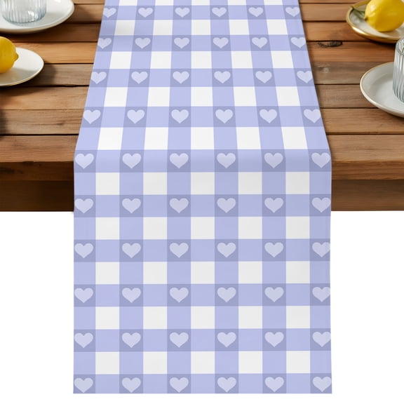 Table Runner Love Buffalo Plaid Decorative Table Runner for Kitchen Purple Check Stripes Dinning Runner for Party Wedding Holiday Indoor Outdoor 13x36inch