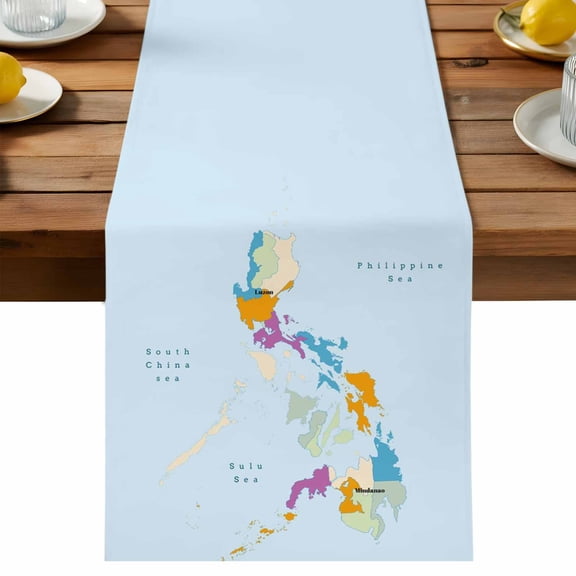 Table Runner Map Plate Decorative Table Runner for Kitchen Modern Art Blue Sea Dinning Runner for Party Wedding Holiday Indoor Outdoor 13x36inch