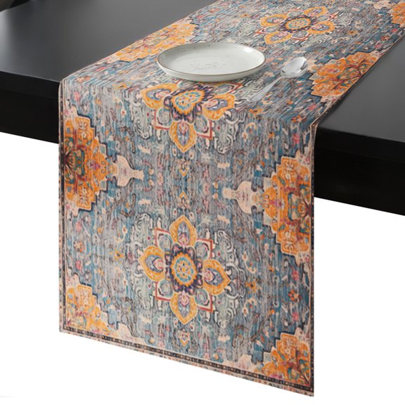 Table Runner Medieval Ethnic Style Turkish Texture Decorative Dining Table Runner Vintage Abstract Kitchen Table Decoration for Home, Holiday and Party Use 13x36 Inch