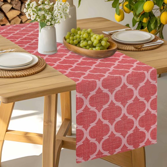 Table Runner Medieval Red Geometric Pattern Dresser Scarves 13x36 Inch,Linen Table Runners Morocco Ethnic Style Tablerunner for Home Dining Indoor Outdoor Wedding Party Tabletop Decor