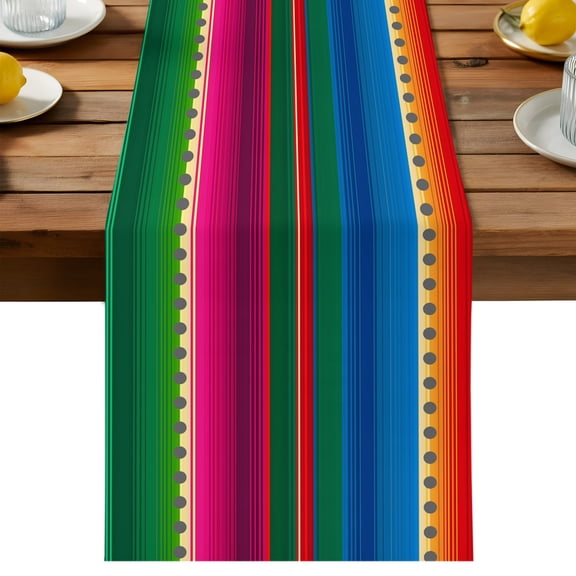 Table Runner Mexican Serape Stripes Decorative Table Runner for Kitchen Colorful Vertical Lines Dinning Runner for Party Wedding Holiday Indoor Outdoor 13x36inch