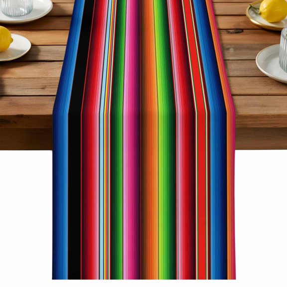 Table Runner Mexico Colorful Stripes Decorative Table Runner for Kitchen Abstract Vertical Striped Dinning Runner for Party Wedding Holiday Indoor Outdoor 13x36inch