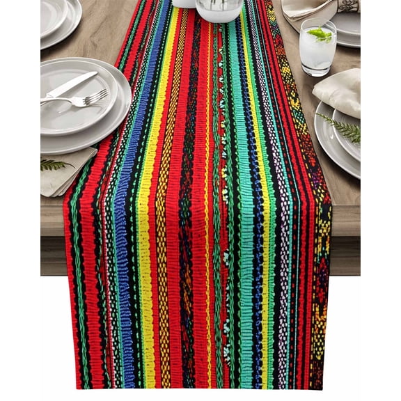 Table Runner Mexico Style Table Decoration for Kitchen Dinning Colored Stripes Table Decoration for Indoor Outdoor Party Wedding Decor 13x90inch
