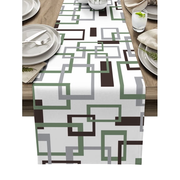 Table Runner Mid Century Abstract Green Table Decoration for Kitchen Dinning Geometric Modern Table Decoration for Indoor Outdoor Party Wedding Decor 13x90inch