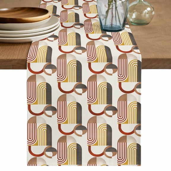 Table Runner Mid Century Abstract Soft Linen Style Table Runner Cloth Modern Geometric Dining Table Decor for Kitchen, Dining Room, Parties, Holiday & Everyday Use 13x36 Inch