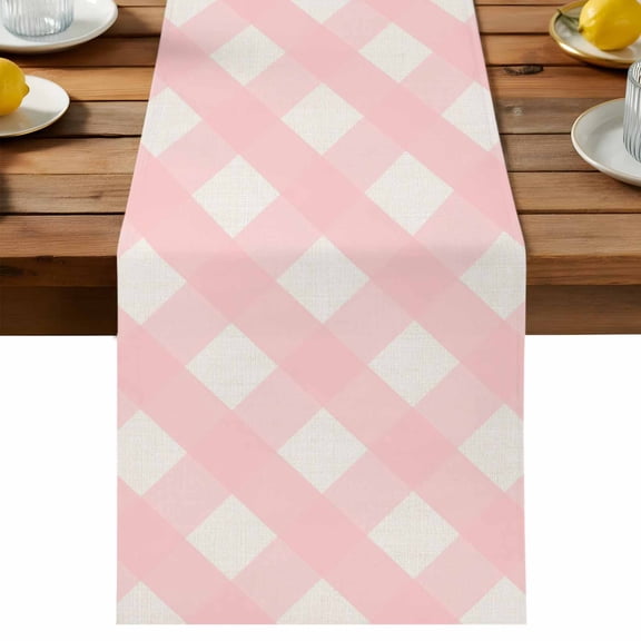 Table Runner Minimalist Farmhouse Decorative Table Runner for Kitchen Classic Pink White Gingham Checkered Dinning Runner for Party Wedding Holiday Indoor Outdoor 13x36inch