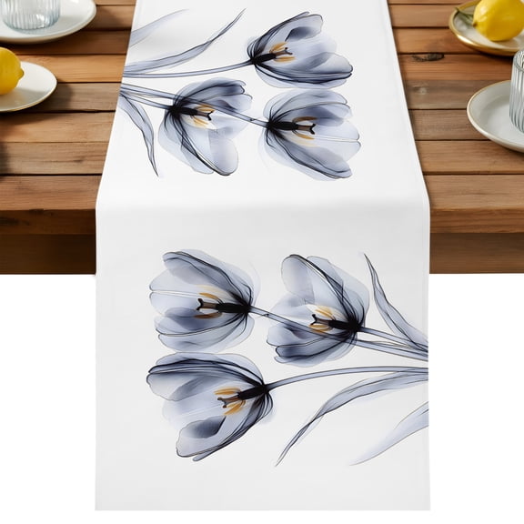 Table Runner Modern Abstract Tulip Flower Decorative Table Runner for Kitchen Slate Gray Dinning Runner for Party Wedding Holiday Indoor Outdoor 13x36inch