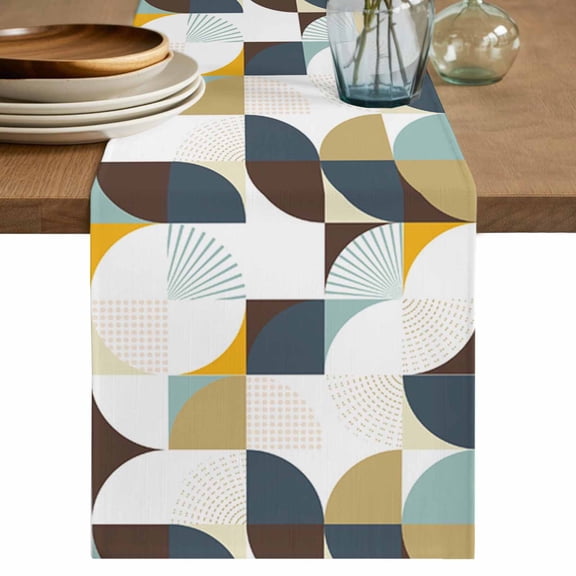 Table Runner Modern Art Geometric Soft Linen Style Table Runner Cloth Abstract Mid Century Dining Table Decor for Kitchen, Dining Room, Parties, Holiday & Everyday Use 13x36 Inch