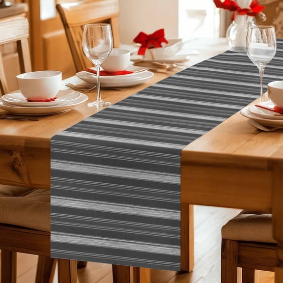 Table Runner Modern Black Gray Stripe Dresser Scarves 13x36 Inch,Linen Table Runners Abstract Minimalist Ombre Line Tablerunner for Home Dining Indoor Outdoor Wedding Party Tabletop Decor