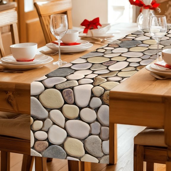 Table Runner Modern Cobblestone Texture Art Dresser Scarves 13x36 Inch,Linen Table Runners Seamless Brown Pebble Stone Tablerunner for Home Dining Indoor Outdoor Wedding Party Tabletop Decor