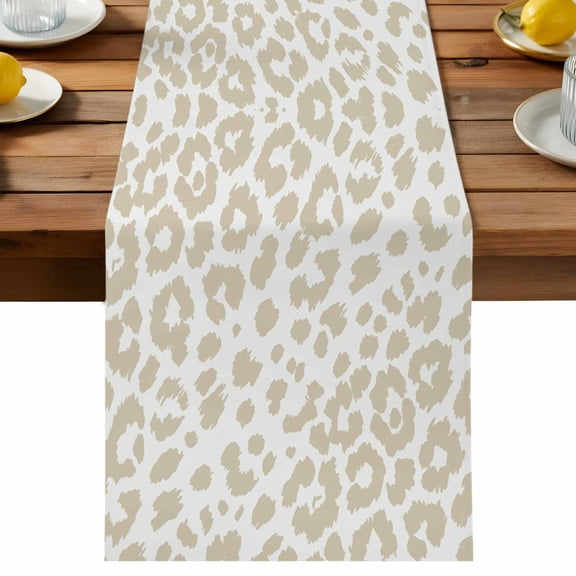 Table Runner Modern Creamy Beige Leopard Decorative Table Runner for Kitchen Classic Simple Animal Texture Dinning Runner for Party Wedding Holiday Indoor Outdoor 13x36inch