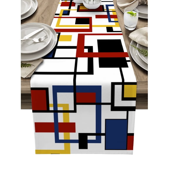 Table Runner Modern Geometric Abstract Table Decoration for Kitchen Dinning Mid Century Colorful Table Decoration for Indoor Outdoor Party Wedding Decor 13x72inch