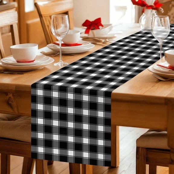 Table Runner Modern Minimalist Buffalo Plaid Dresser Scarves 13x36 Inch,Linen Table Runners Black White Checkered Tablerunner for Home Dining Indoor Outdoor Wedding Party Tabletop Decor