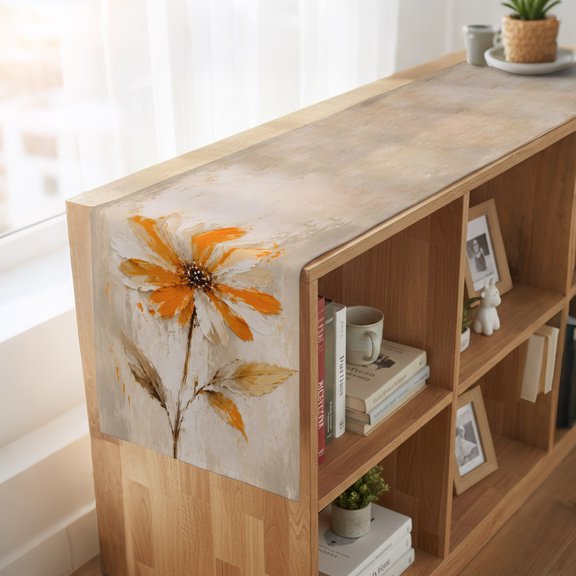 Table Runner Modern Rustic Floral Art Dresser Scarves 13x36 Inch,Linen Table Runners Oil Style Orange Flowers Tablerunner for Home Dining Indoor Outdoor Wedding Party Tabletop Decor